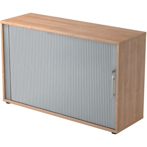 Hammerbacher, Hammerbacher Rollladenschrank Matrix Nussbaum, Silber 1.200 x 400 x 748 mm