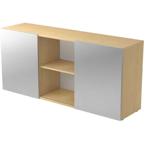 Aktenschrank Office Braun/Silber Holz 160 cm 42 cm 74.8 cm - Farbe: Ahorn Dekor, Silber - Material: Holzwerkstoff - Aktenschrank