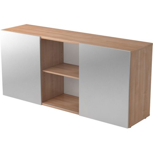 Aktenschrank Office Braun/Silber Holz 160 cm 42 cm 74.8 cm - Farbe: Nussbaum Dekor, Silber - Material: Holzwerkstoff - Aktenschrank