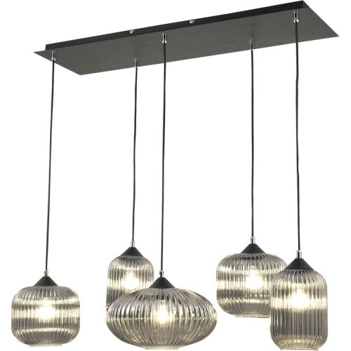 Pendellampe Glura Grau Glas/Metall 90 cm 20 cm Höhenverstellbar (manuell) - Material: Metall/Glas - Pendellampe