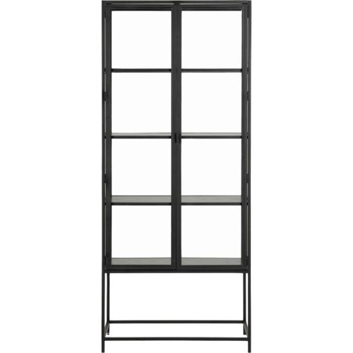 mutoni, mutoni - Vitrine Multiple Bronx Metall Schwarz 2 Glastüren 4 Böden Melamin Esche Schwarz 77x35x185,6cm, One Size