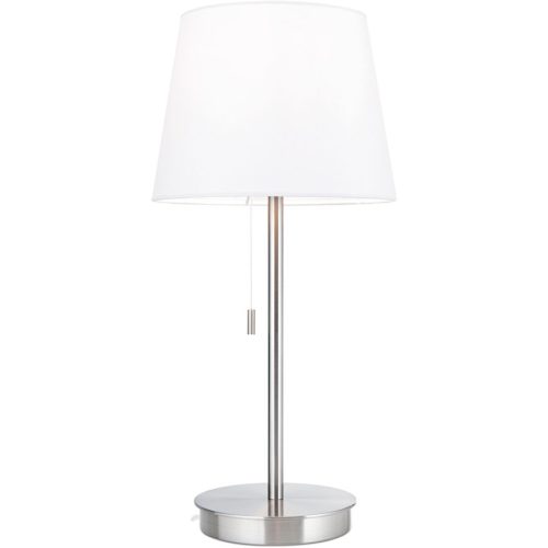 Tischlampe Ludwig Weiss/Grau Stahl/Leinen 23.5 cm 50 cm - Farbe: Nickel matt/weiss - Tischlampe