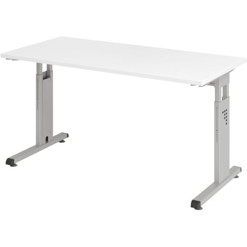 Hammerbacher, Hammerbacher Höhenverstellbarer gerader Schreibtisch mit C-Fuß Express Q Weiß, Silber 1.400 x 672 x 685 - 810 mm