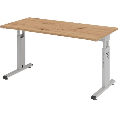 Hammerbacher, Hammerbacher Höhenverstellbarer Geradschreibtisch mit C-Fuß Express Q Eiche, Schwarz 1.400 x 672 x 685 - 810 mm
