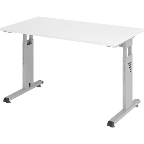 Hammerbacher, Hammerbacher Höhenverstellbarer gerader Schreibtisch mit C-Fuß Express Q Weiß, Silber 1.200 x 672 x 685 - 810 mm