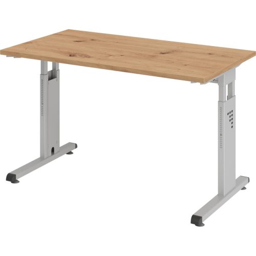 Hammerbacher, Hammerbacher Höhenverstellbarer Geradschreibtisch mit C-Fuß Express Q Eiche, Silber 1.200 x 672 x 685 - 810 mm