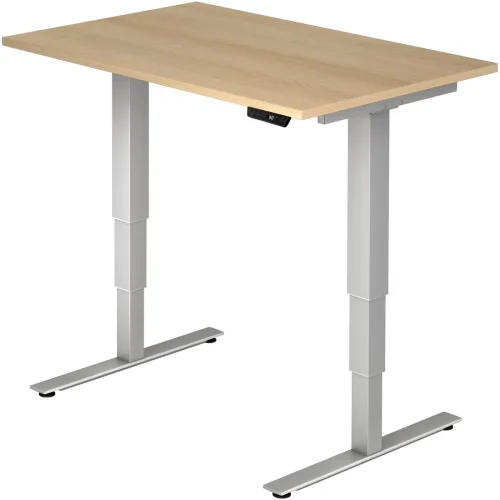 Hammerbacher, Hammerbacher Sitz-Stehschreibtisch XDSM Eiche, Silber 1.200 x 800 x 800 mm
