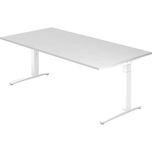 Schreibtisch Office Weiss Holz 200 cm Höhenverstellbar (manuell) - Material: Holzwerkstoff - Schreibtisch