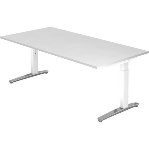 Schreibtisch Office Weiss Holz 200 cm Höhenverstellbar (manuell) - Material: Holzwerkstoff - Schreibtisch