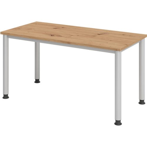 Hammerbacher, Hammerbacher Höhenverstellbarer gerader Schreibtisch mit 4 Füßen Express Q Eiche, Silber 1.400 x 672 x 685 - 810 mm
