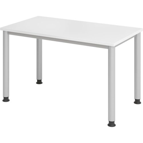 Hammerbacher, Hammerbacher Höhenverstellbarer gerader Schreibtisch mit 4 Füßen Express Q Weiß, Silber 1.200 x 672 x 685 - 810 mm