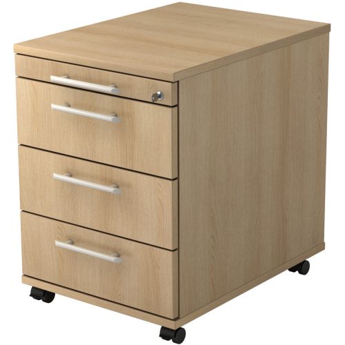 Rollcontainer Office Braun/Silber Holz 42.8 cm 59 cm 58 cm - Farbe: eiche/Aluminium gebürstet - Material: Holzwerkstoff - Rollcontainer