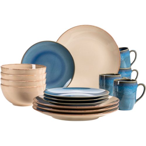Mäser, Mäser Ossia Tafelservice 16-teiliges Teller Set blau / grau