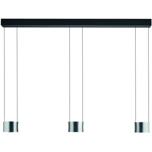 Designer-Pendellampe Bankamp Impulse chrome matt 3-flammig vertical flex - Farbe: Chrom mattiert - LED - Lichtfarbe: Extra warmweiss - Material: