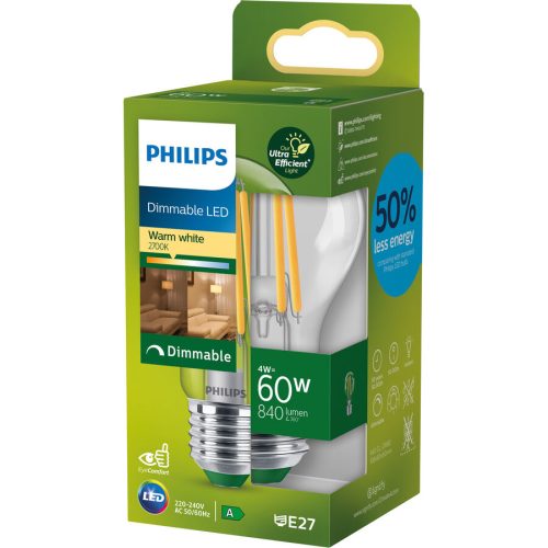 Leuchtmittel Philips Kunststoff E27 4 W - Farbe: klar - LED - Lichtfarbe: Extra warmweiss - Leuchtmittel- LED Leuchtmittel
