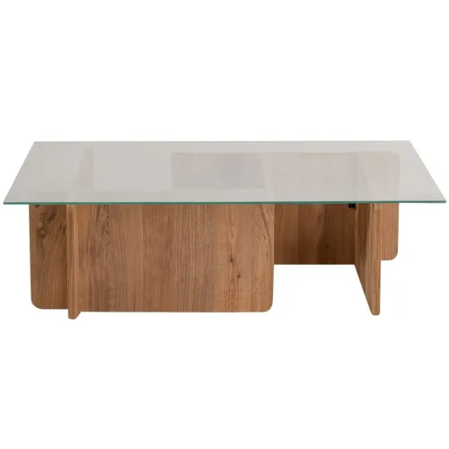LIVIQUE, Salontisch Georis Braun/Transparent Glas/Holz 105 cm - Salontisch