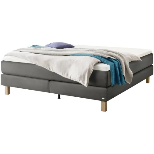 Hasena, Hasena Boxspringbett Carlota Grau Stoff 200 x 200 cm - Farbe: stahl - Boxspringbett