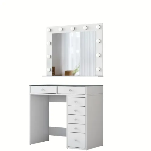 LIVIQUE, Schminktisch Uyumak - Farbe: Weiss - Material: Melamin/Glas - Schminktisch