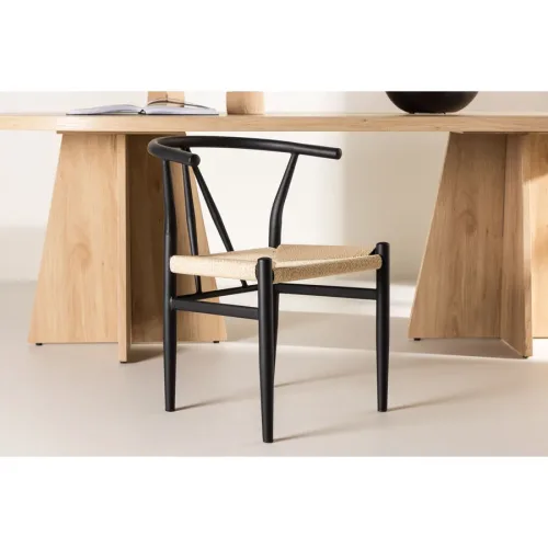 Stuhl Stol Schwarz Stahl/Rattan B 55 cm - Material: Rattan/Stahl - Stuhl