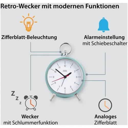 undefined, ADE Klassischer Wecker Retro Hellblau