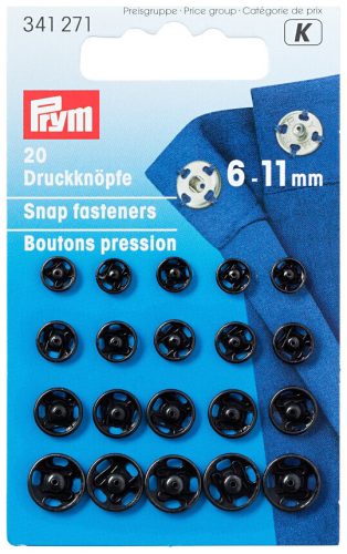 Prym, Prym Ann&auml;hdruckknopf, schwarz 6-11 mm, Karte 20 Stk., nickelfrei