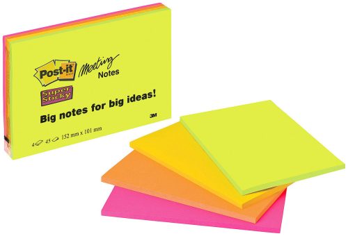 Post-it, POST-IT Super Sticky Big Notes 4x45Bl. 6445-4SS 4 Farben ass. 152x101mm