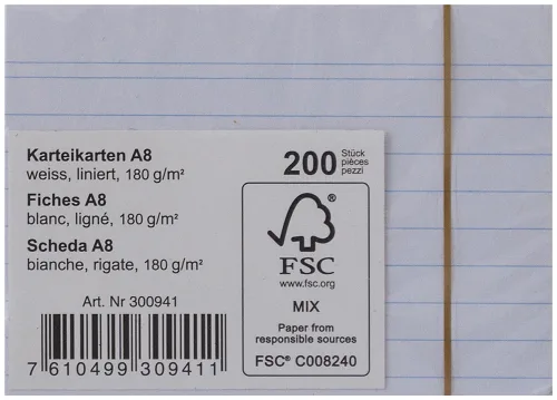 Karteikarten A8 liniert weiss 180g 200 Blatt