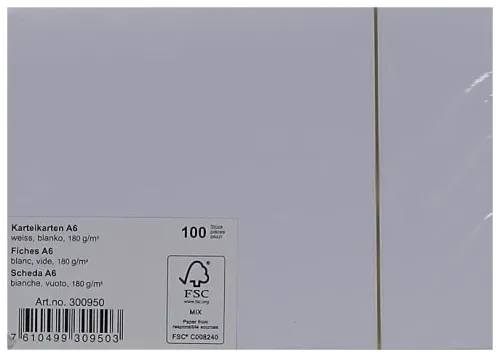 Karteikarten A6 blanko weiss 180g 100Blatt