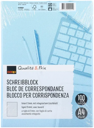 Coop Qualité&Prix Schreibblock A4 100Bl. lin.