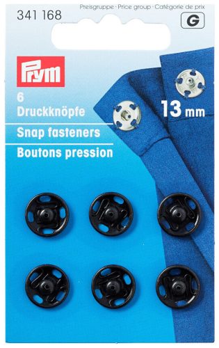 Prym, Prym Ann&auml;hdruckkn&ouml;pfe, schwarz, nickelfrei 13 mm, Karte 6 St&uuml;ck