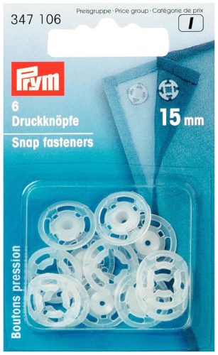 Prym, Prym Ann&auml;hdruckkn&ouml;pfe, transparent 15 mm, Karte 6 St&uuml;ck