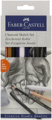 Faber-Castell, FABER-CASTELL Zeichenset Kohle 114002 Pastell weiss medium, 7 Stk