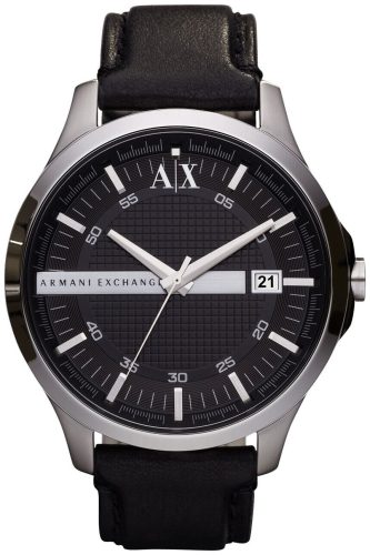 Armani Exchange Uhr 3-Zeiger-Werk Datum Leder schwarz