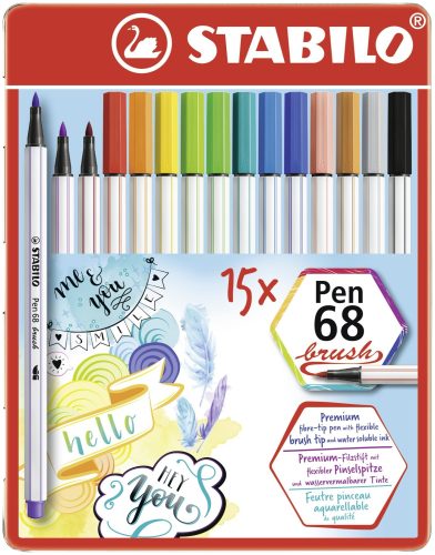 Stabilo, STABILO - Fasermaler mit Pinselspitze Pen 68 brush - 15er Etui Metall