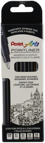 Pentel, PENTEL Fineliner Pigment 5er Set YS20P-5A POINTLINER schwarz superfine