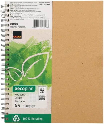 Oecoplan Notizbuch A5 100 Blatt 4mm kariert