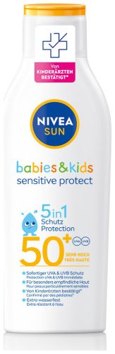 NIVEA SUN - Babies & Kids Sensitive Protect Lotion LSF 50+, Sun Babies & Kids Sensitive Protect Lotion, 200 ml