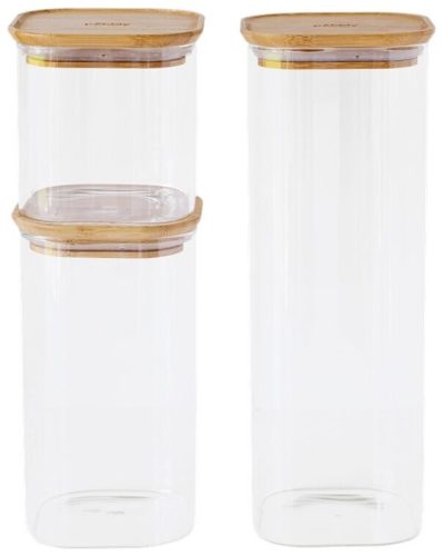 Pebbly 3er Set Vorratsglas mit Bambusdeckel 0.8, 1.4, 2.2 l