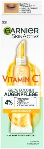 Garnier - SkinActive Vitamin C Glow Booster Anti-Müdigkeits Augencreme mit 4% Niacinamid + Koffein + Vitamin C + Bananenpuder,  VitaminCBrightEyeCream, 15 ml