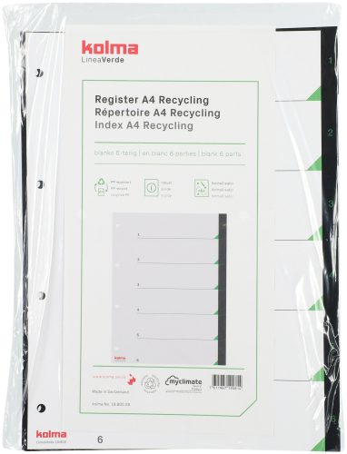Kolma, KOLMA Register LineaVerde A4 19.800.06 1-6, schwarz, recycling