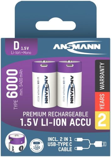 Ansmann Li-Ion Akku Lr20 Usb-C 2 Stück
