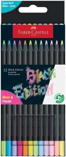 Faber-Castell, FABER-CASTELL Farbstifte Black Edition 116410 Neon + Pastell 12 Stk.