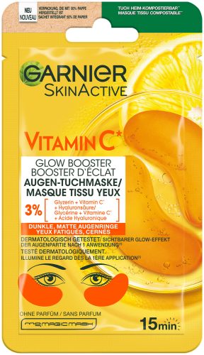 Garnier - Augen-Tuchmaske, SkinActive Vitamin C Glow Booster, 1 Paar