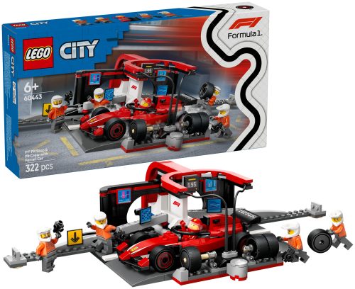 LEGO, 60443 City F1 Boxenstopp mit Boxencrew und Ferrari Flitzer, Konstruktionsspielzeug