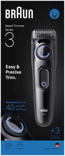 Braun, Braun Haarschneider "Barttrimmer Series 3 BT3520" ultrascharfe Klinge, 50 Min Akkulaufzeit, 40 Längeneinstellungen