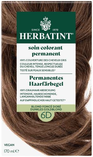 Herbatint Permanentes Haarfärbegel, Dunkles Goldblond (6D), 100 % Grauhaar Abdeckung