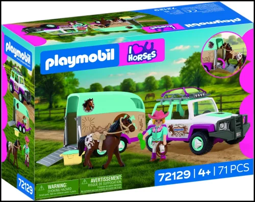 Playmobil - 72129 Geländewagen mit Pferdeanhänger, Multicolor