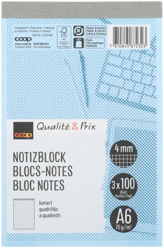 Coop Qualité & Prix Notizblock FSC A6 kariert 100 Blatt 3 Stück