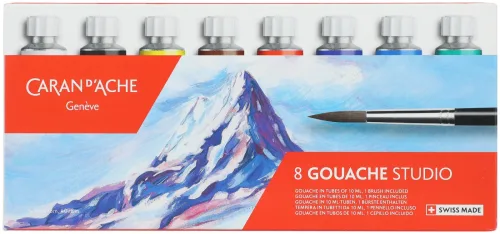Caran d'Ache, CARAN D'ACHE Deckfarbe Gouache 2001.408 8 Farben Pinsel