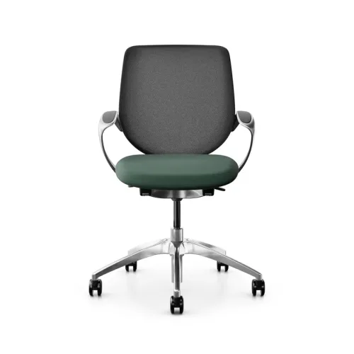 Swivel chair backrest configurable Giroflex 313 with mesh backrest, with fixed armrests Dark green/Chrome-plated, New